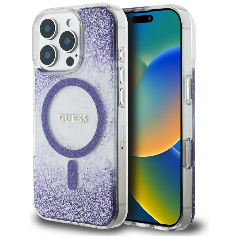 Husă Guess iPhone 16 Pro Resin Bottom Glitter MagSafe, mov – imagine 6