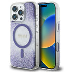 Husă Guess iPhone 16 Pro Resin Bottom Glitter MagSafe, mov – imagine 6