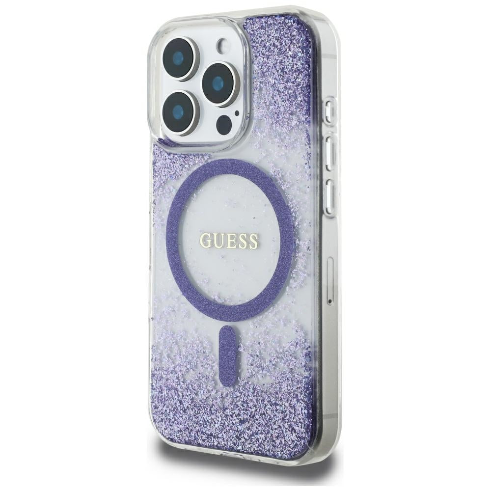 Husă Guess iPhone 16 Pro Resin Bottom Glitter MagSafe, mov – imagine 3