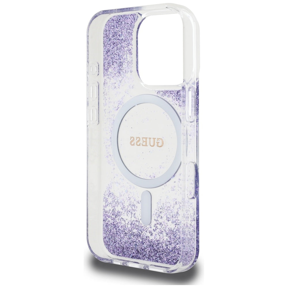 Husă Guess iPhone 16 Pro Resin Bottom Glitter MagSafe, mov – imagine 2