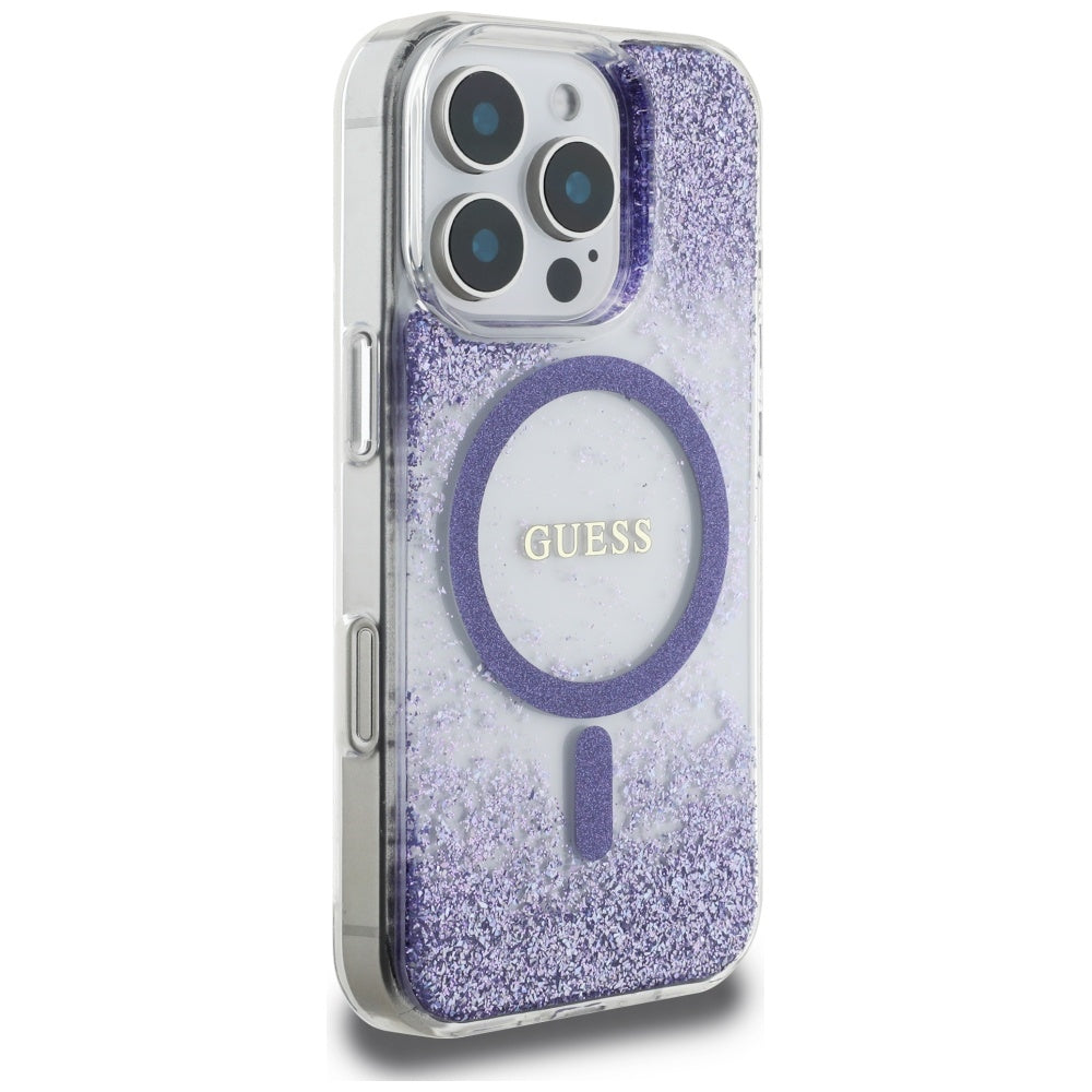 Husă Guess iPhone 16 Pro Resin Bottom Glitter MagSafe, mov – imagine 5