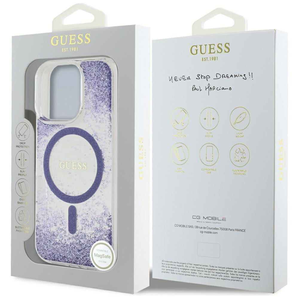 Husă Guess iPhone 16 Pro Resin Bottom Glitter MagSafe, mov – imagine 7