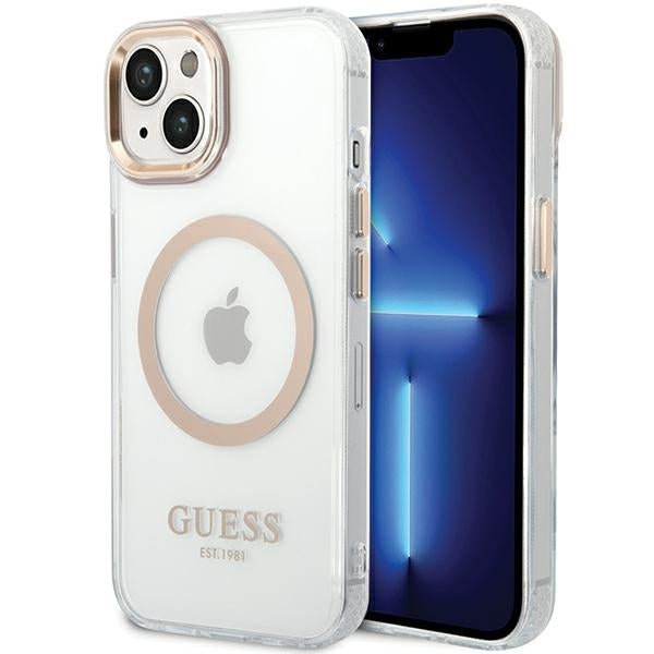 Husă Guess iPhone 15 Plus Metal Outline MagSafe, auriu – imagine 5