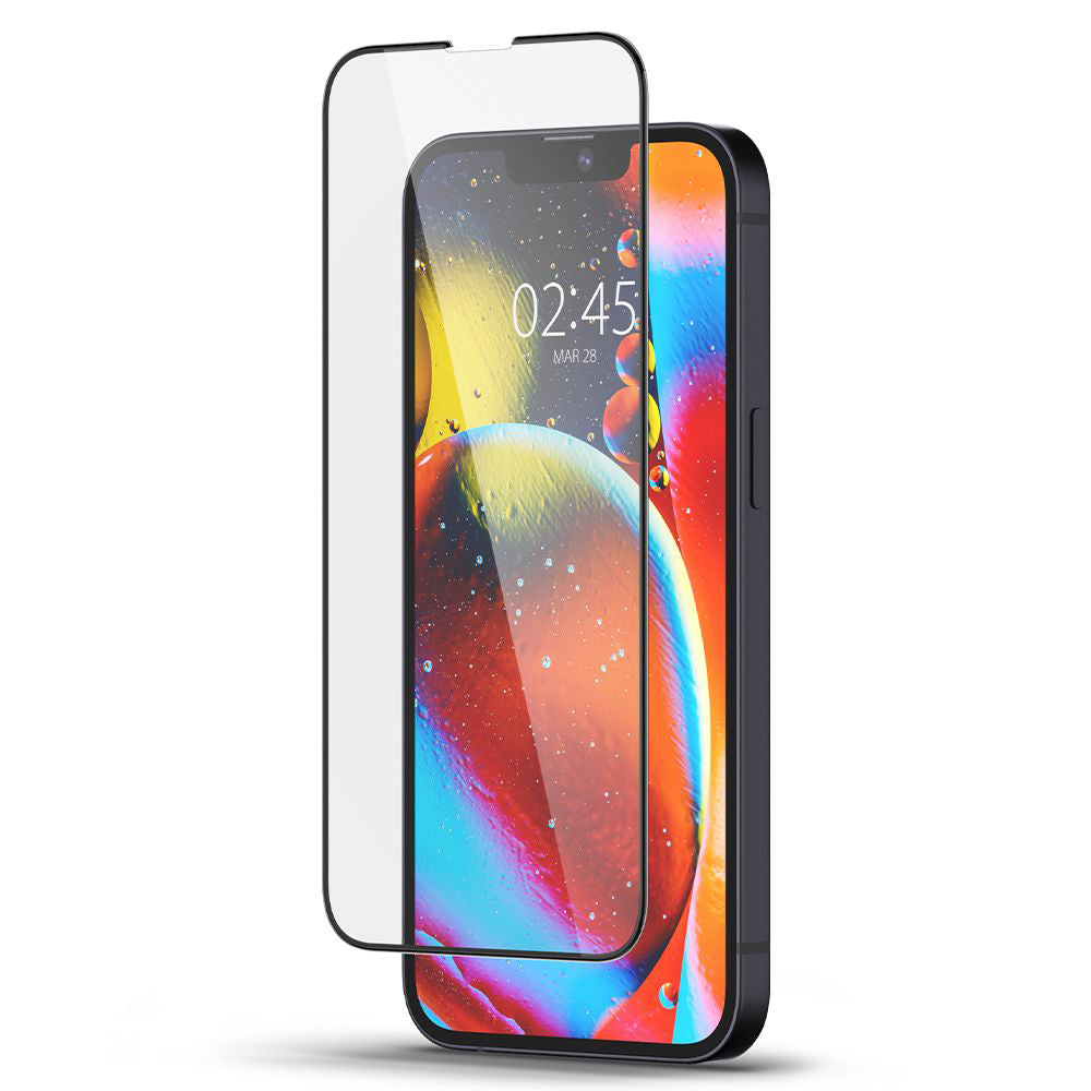 Folie de sticlă Spigen Glas.tR Slim pentru iPhone 13 / 13 Pro / 14 / 16e / 17e – Ramă neagră – imagine 6