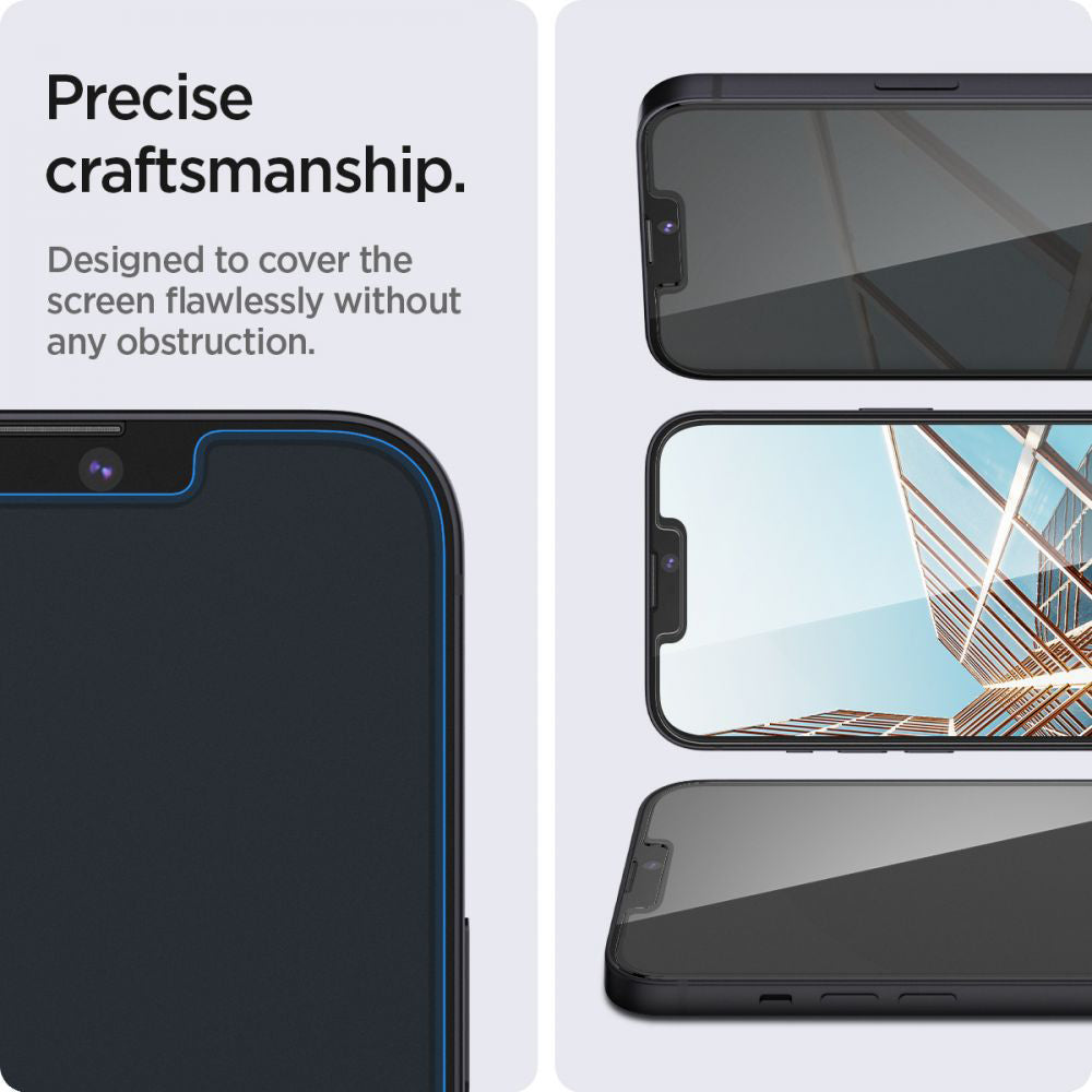 Folie de sticlă privacy Spigen Glas.tR Slim pentru iPhone 13 / 13 Pro / 14 / 16e / 17e – imagine 2