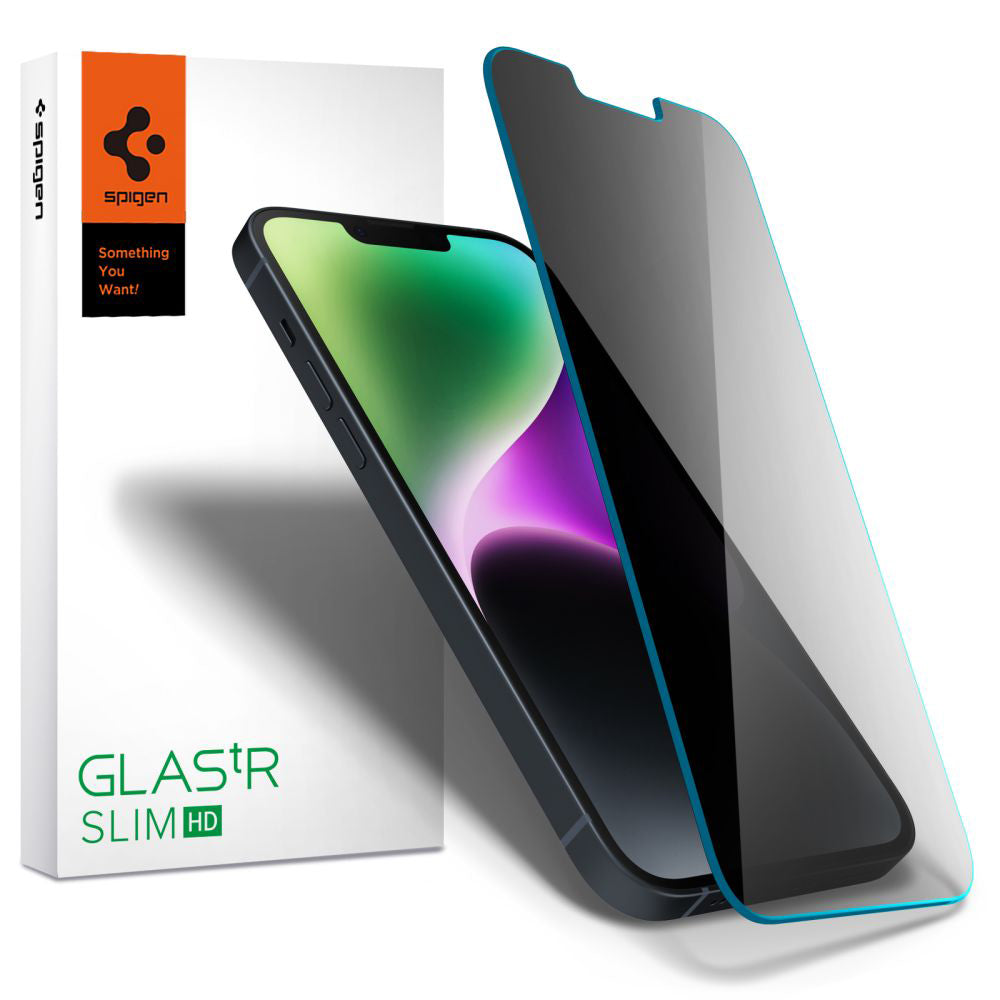 Folie de sticlă privacy Spigen Glas.tR Slim pentru iPhone 13 / 13 Pro / 14 / 16e / 17e – imagine 1