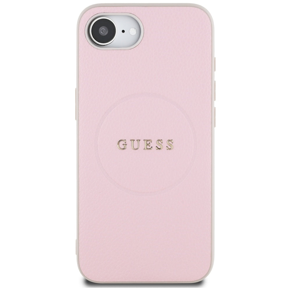 Husă Guess iPhone 16e Grained Gold Ring MagSafe, roz – imagine 1