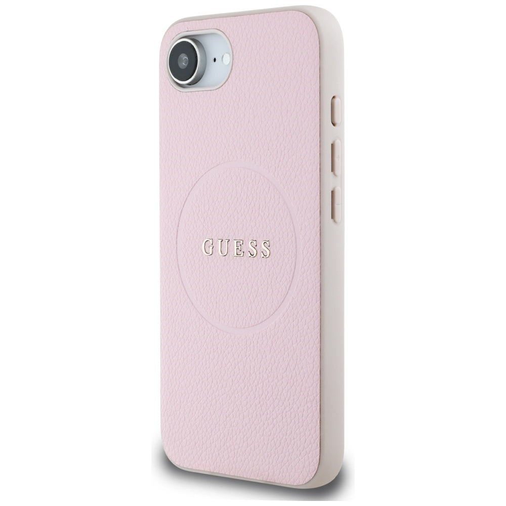 Husă Guess iPhone 16e Grained Gold Ring MagSafe, roz – imagine 3