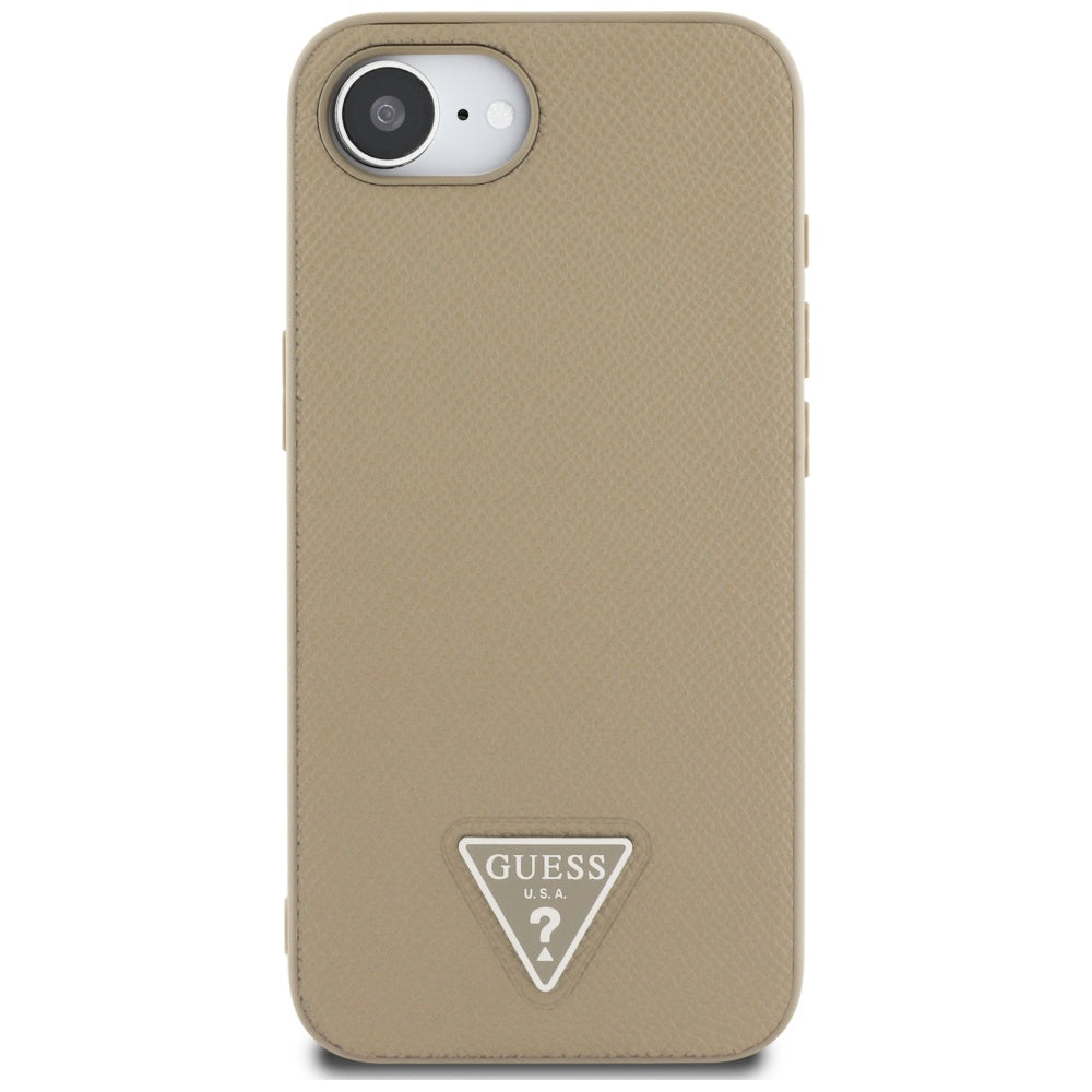 Husă Guess iPhone 16e Grained PU Triangle Logo MagSafe, maro – imagine 1