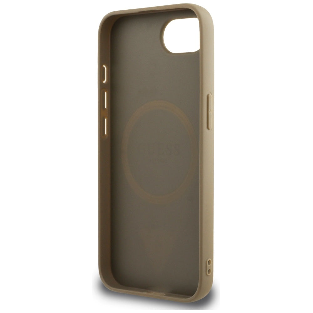 Husă Guess iPhone 16e Grained PU Triangle Logo MagSafe, maro – imagine 5
