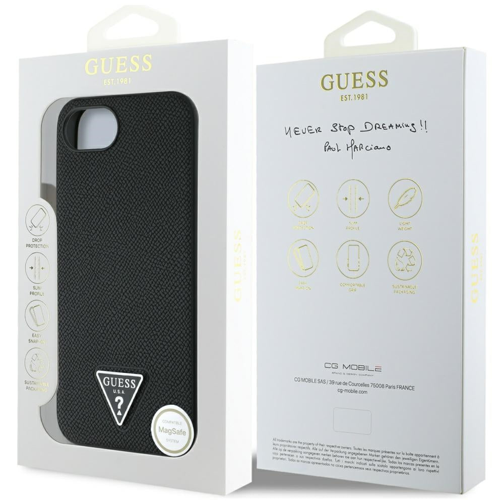 Husă Guess iPhone 16e Grained PU Triangle Logo MagSafe, negru – imagine 6