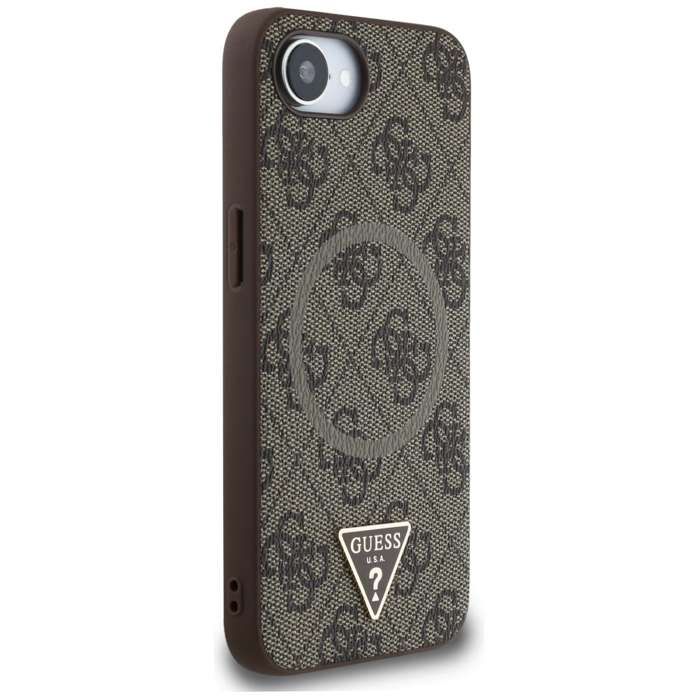 Husă Guess iPhone 16e 4G Ring Triangle Logo MagSafe, maro – imagine 3