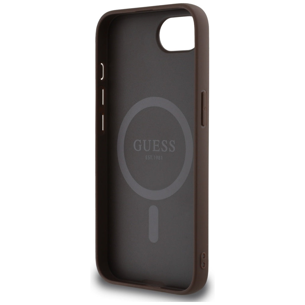 Husă Guess iPhone 16e 4G Ring Triangle Logo MagSafe, maro – imagine 4