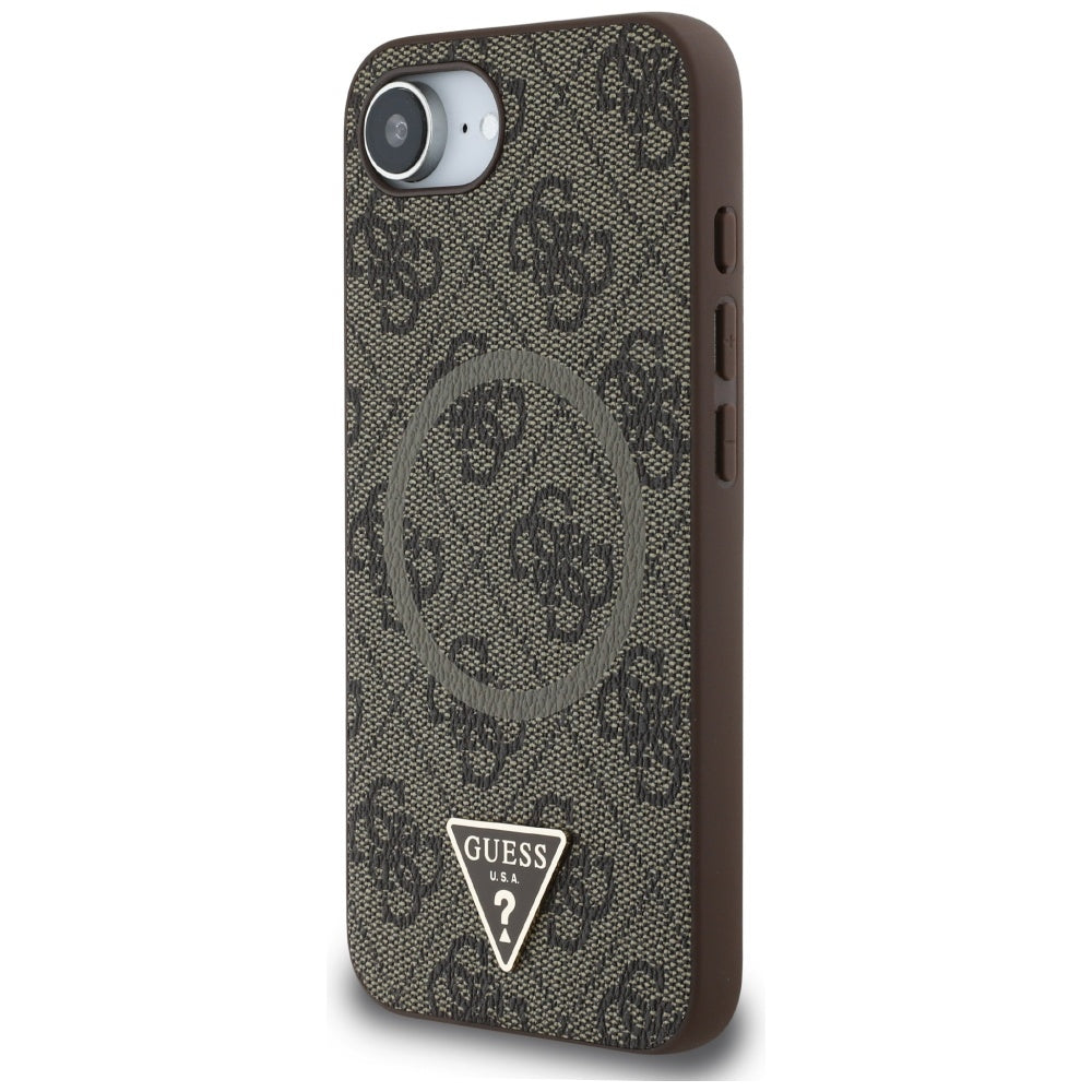 Husă Guess iPhone 16e 4G Ring Triangle Logo MagSafe, maro – imagine 2
