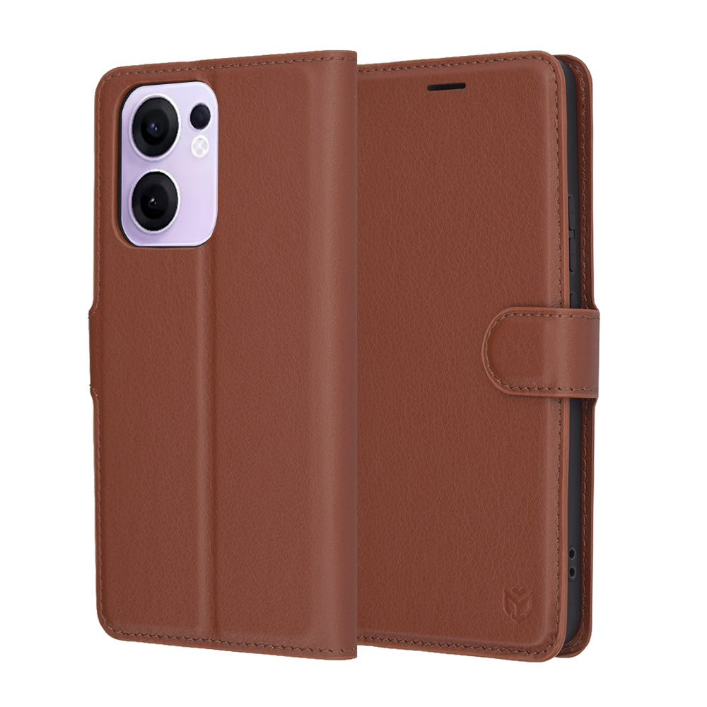 Husă tip portofel Techsuit Leather Folio Oppo Reno13 F 4G, maro – imagine 1