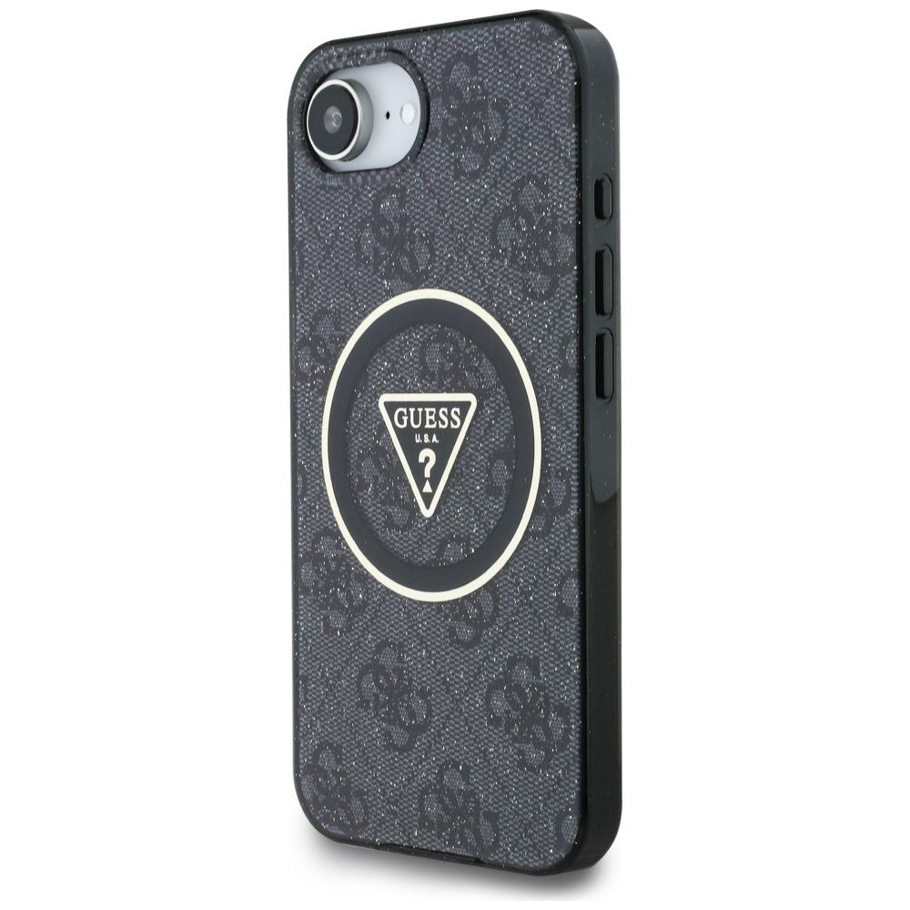 Husă Guess iPhone 16e IML Metal Glitter 4G Circle Triangle, negru – imagine 3