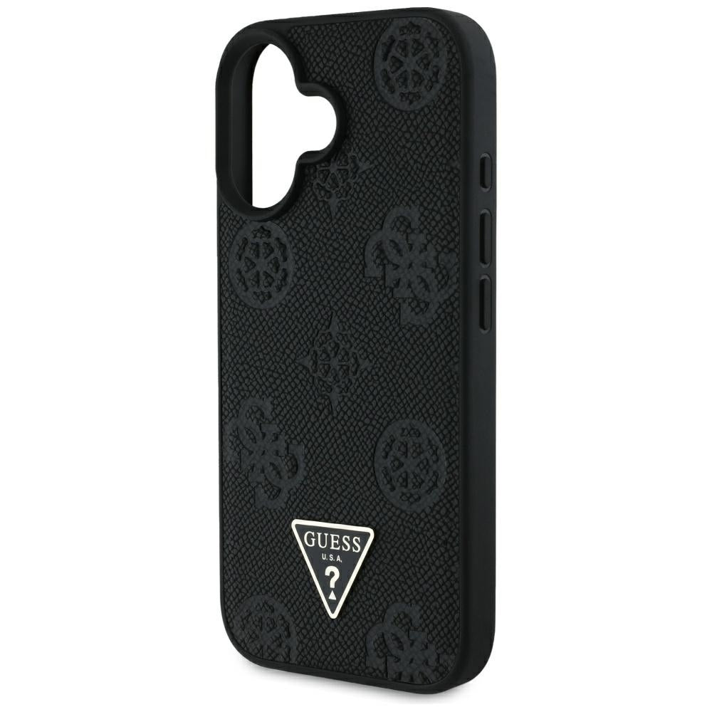 Husă Guess iPhone 16 Peony Grained Hot Stamp Triangle MagSafe, negru – imagine 5