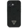 Husă Guess iPhone 16 Peony Grained Hot Stamp Triangle MagSafe, negru – imagine 1