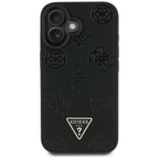 Husă Guess iPhone 16 Peony Grained Hot Stamp Triangle MagSafe, negru – imagine 1