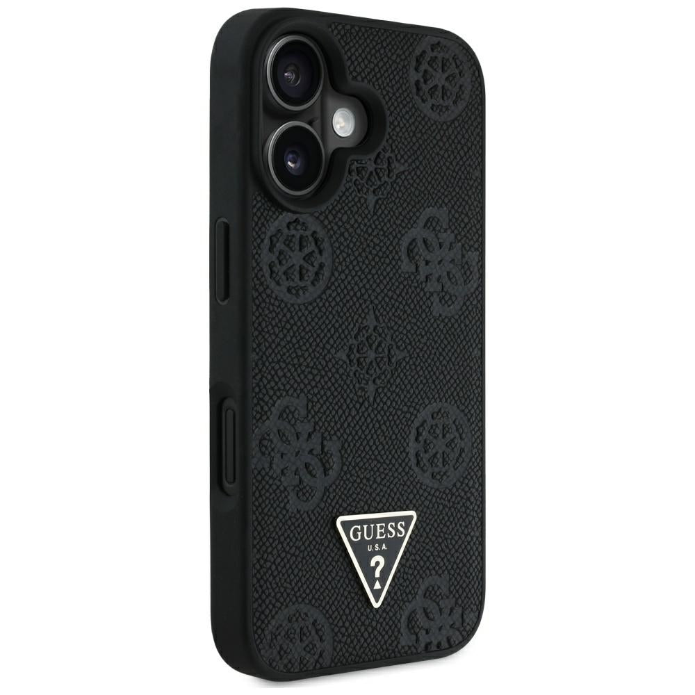 Husă Guess iPhone 16 Peony Grained Hot Stamp Triangle MagSafe, negru – imagine 2