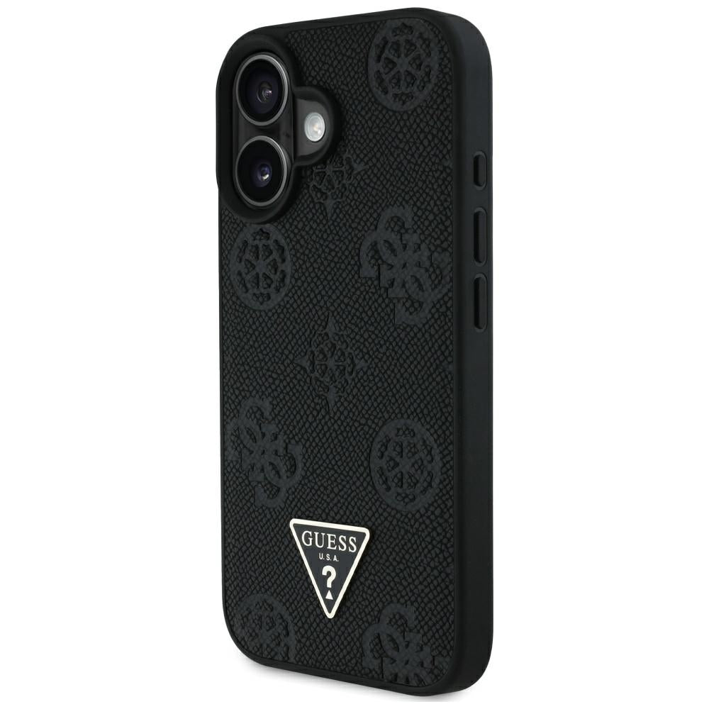 Husă Guess iPhone 16 Peony Grained Hot Stamp Triangle MagSafe, negru – imagine 3