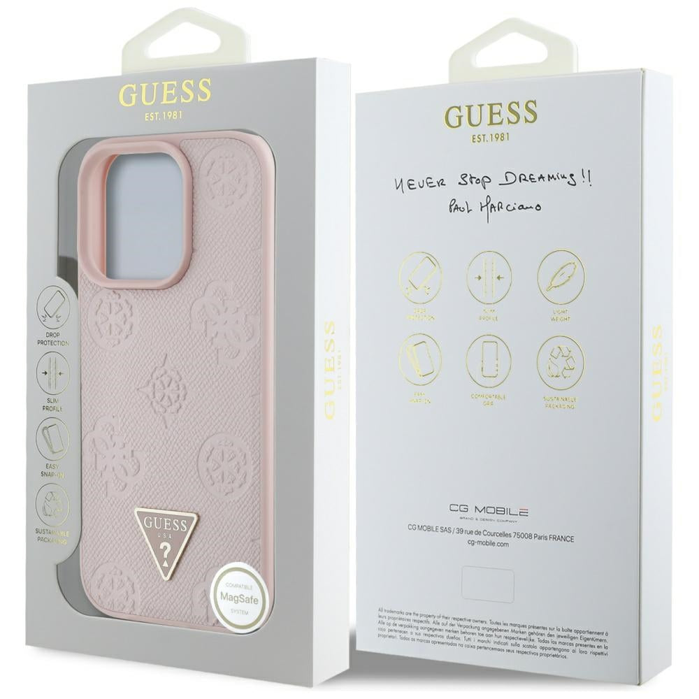 Husă Guess iPhone 16 Pro Peony Grained Hot Stamp Triangle MagSafe, roz – imagine 7