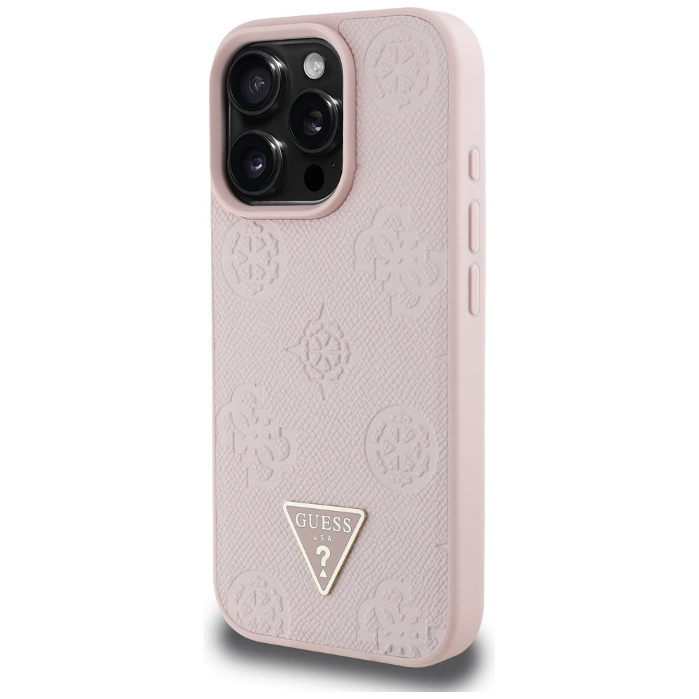 Husă Guess iPhone 16 Pro Peony Grained Hot Stamp Triangle MagSafe, roz – imagine 3
