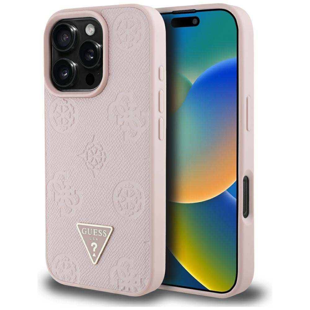 Husă Guess iPhone 16 Pro Peony Grained Hot Stamp Triangle MagSafe, roz – imagine 6