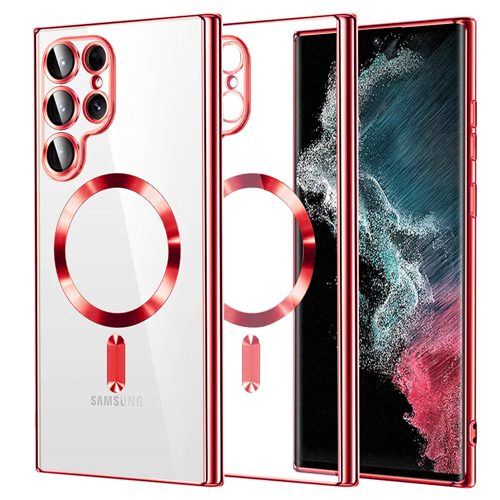 Husă transparentă Techsuit Luxury Crystal MagSafe Galaxy S22 Ultra – Roșu – imagine 3