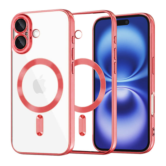 Husă transparentă Techsuit Luxury Crystal MagSafe pentru iPhone 16 – roșu