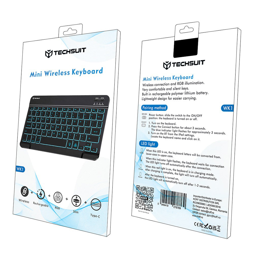 Tastatură wireless Bluetooth RGB, 78 taste, negru – Techsuit WK1 – imagine 2