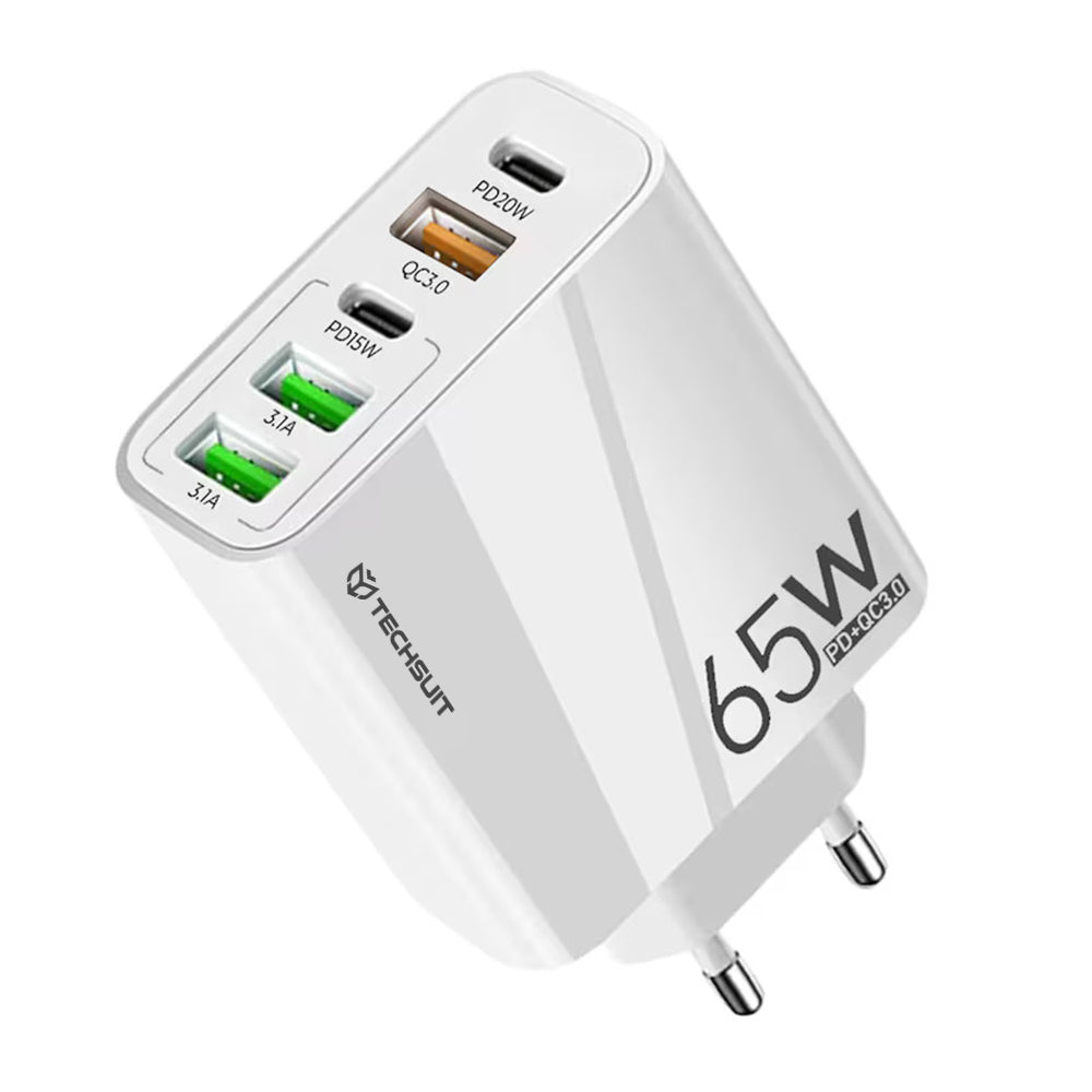 Încărcător priză 65W GaN, 5 porturi, USB-C 20W, alb – Techsuit CHC2 – imagine 1