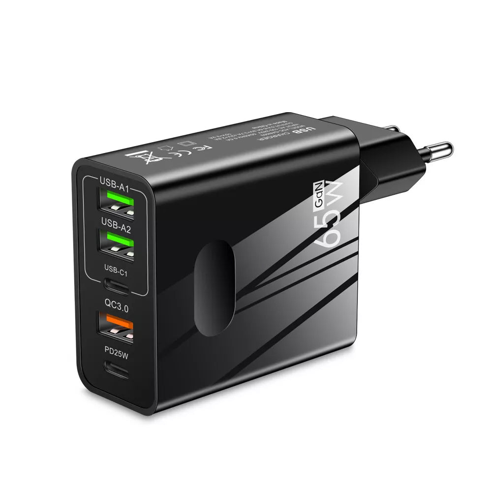 Încărcător Techsuit PentaXPower GaN 65W, 5 porturi – Negru – imagine 2