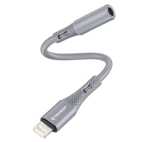 Adaptor Lightning la jack 3,5 mm, silicon flexibil, gri – Techsuit AC2 – imagine 1