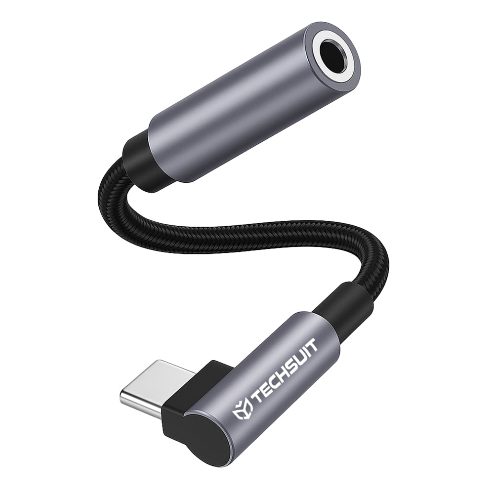 Adaptor audio USB-C la jack 3,5 mm, Hi-Fi, DAC, gri – Techsuit AC7 – imagine 1