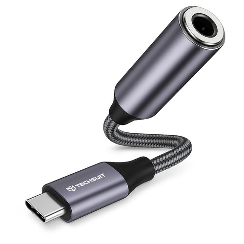 Adaptor audio USB-C la jack, DAC, 10 cm, gri – Techsuit AC8 – imagine 1