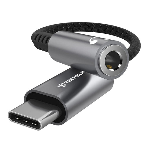 Adaptor audio USB-C la jack 3,5 mm, DAC, aluminiu, gri – Techsuit AC14 – imagine 1