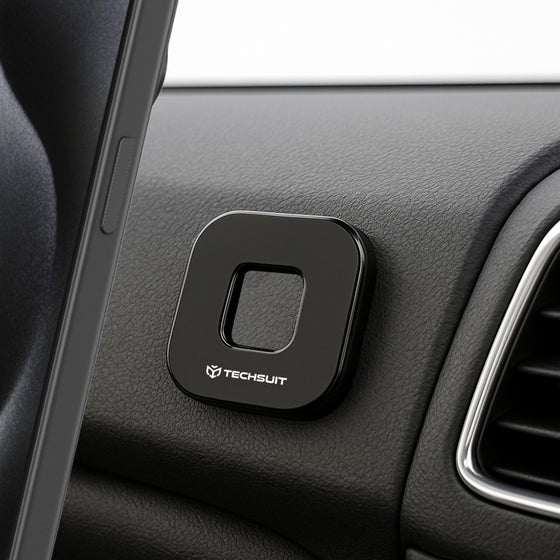 Suport auto magnetic Techsuit Tiny HOLD210 pentru bord, formă pătrată, 2 plăcuțe metalice – negru