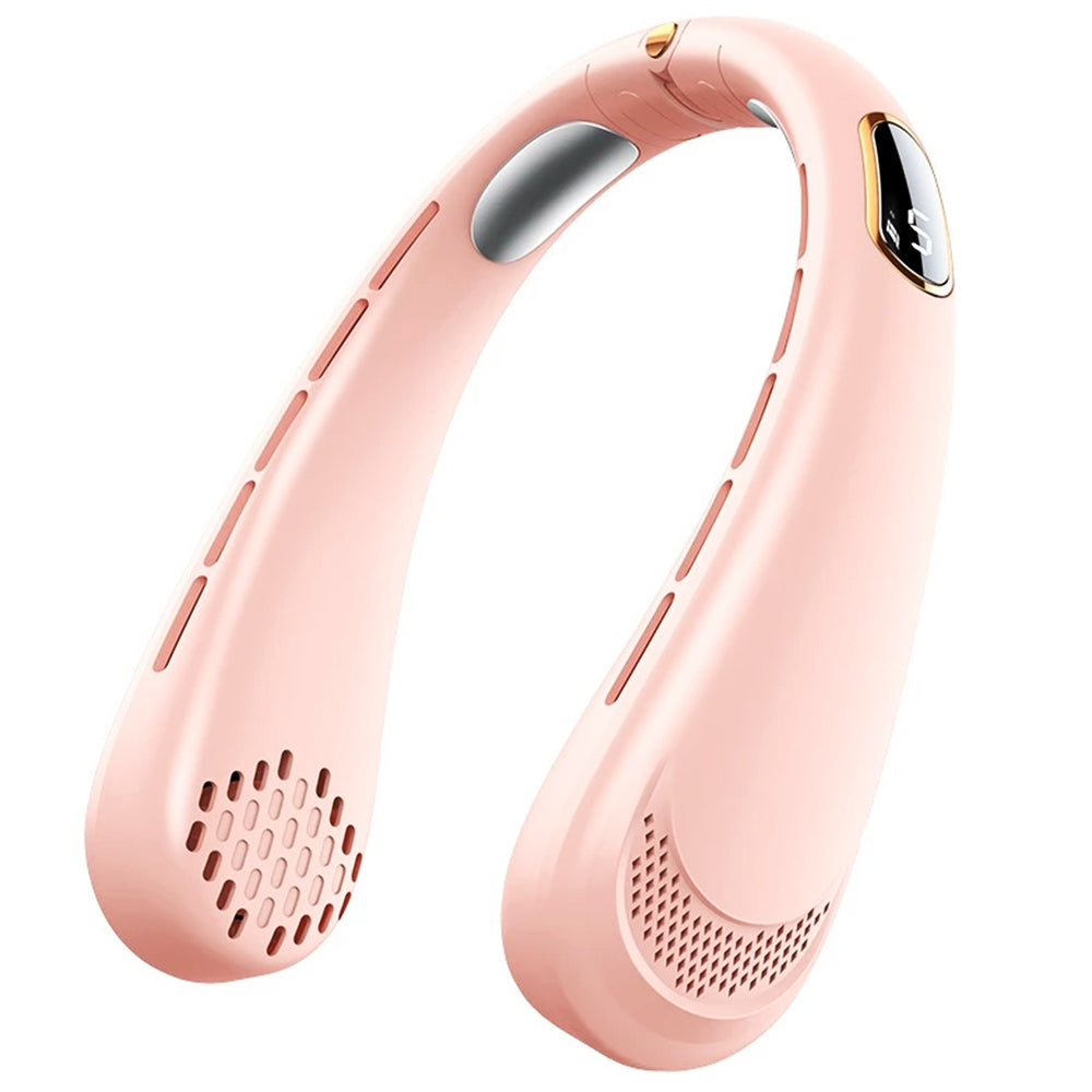 Ventilator de gât portabil, 5 trepte, afișaj, roz – Techsuit H6 – imagine 1