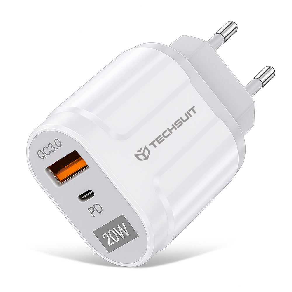 Încărcător priză 20W, USB-C și USB QC 3.0, alb – Techsuit CHPD038 – imagine 1