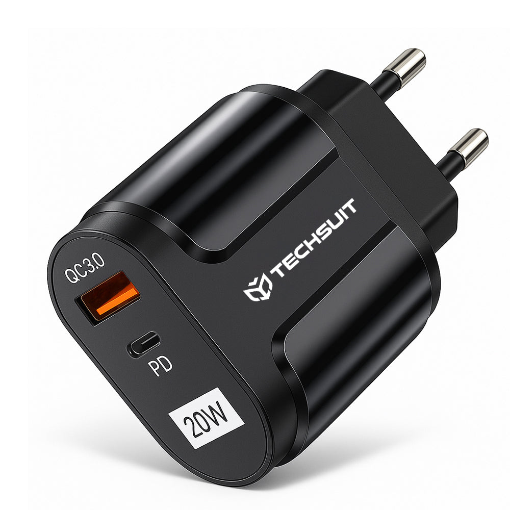 Încărcător priză 20W, USB-C și USB QC 3.0, negru – Techsuit CHPD038 – imagine 1