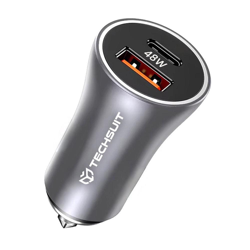 Încărcător auto cu spărgător de geam, USB-C 30W, gri – Techsuit C3 – imagine 1