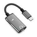 Adaptor 2 în 1 USB-C la jack 3,5 mm și USB-C 60W, gri – Techsuit AC22 – imagine 1