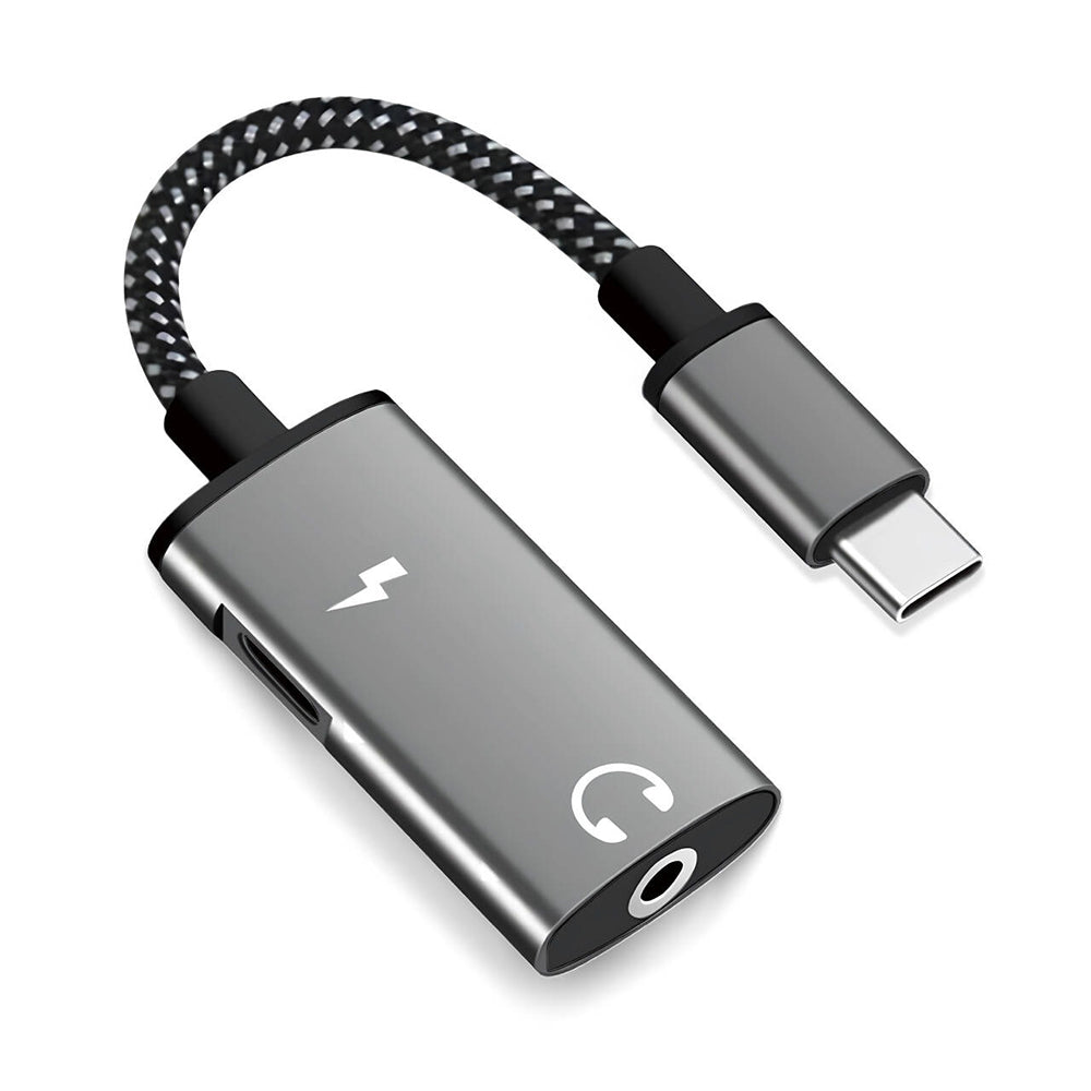 Adaptor 2 în 1 USB-C la jack 3,5 mm și USB-C 60W, gri – Techsuit AC22 – imagine 1