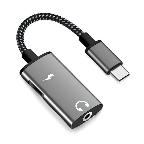Adaptor 2 în 1 USB-C la jack 3,5 mm și USB-C 60W, gri – Techsuit AC22 – imagine 1