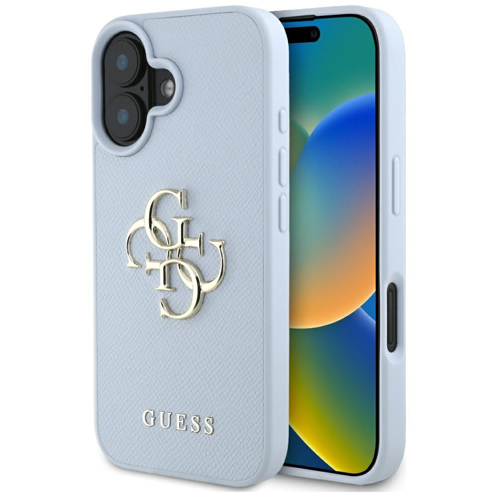Husă Guess iPhone 16 Grained Big 4G Logo Small Classic Logo, albastru – imagine 6