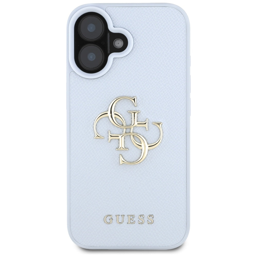 Husă Guess iPhone 16 Grained Big 4G Logo Small Classic Logo, albastru – imagine 1