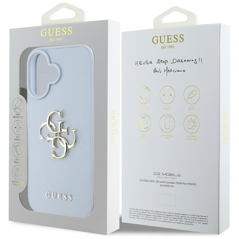 Husă Guess iPhone 16 Grained Big 4G Logo Small Classic Logo, albastru – imagine 7