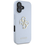 Husă Guess iPhone 16 Grained Big 4G Logo Small Classic Logo, albastru – imagine 3