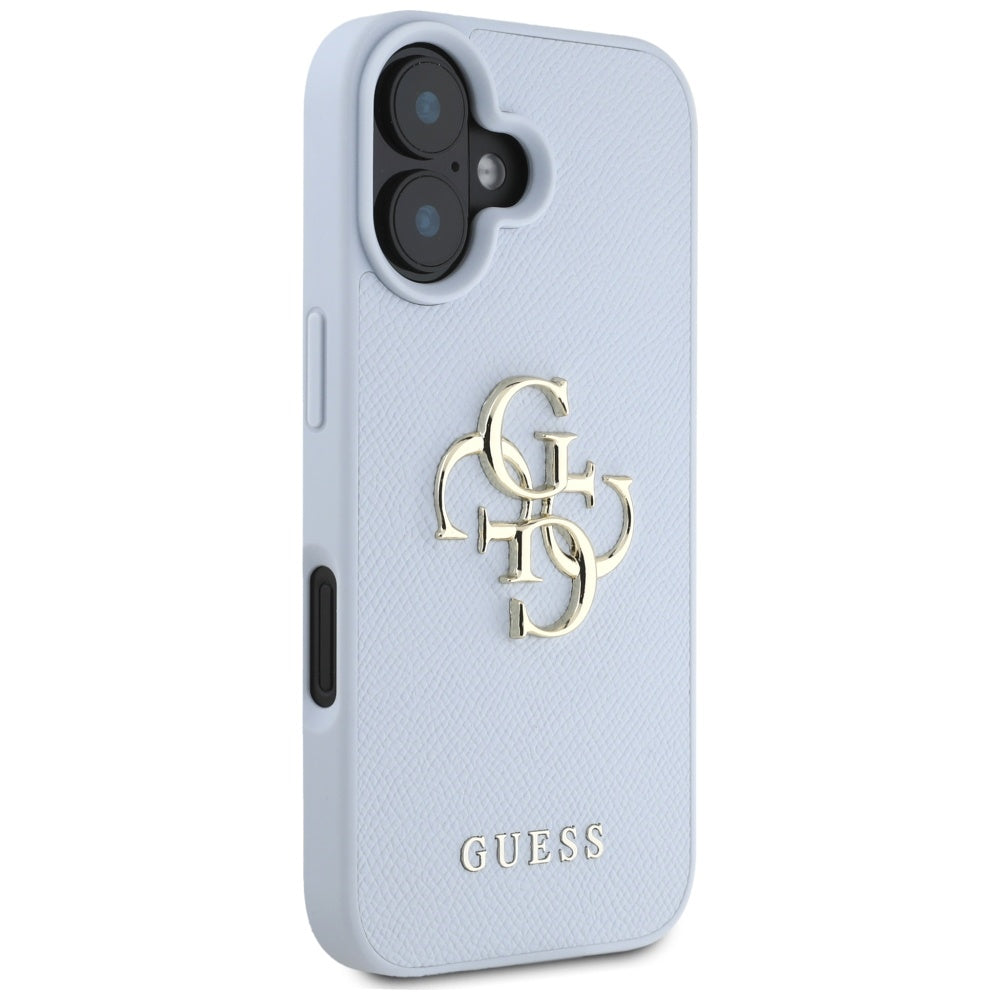 Husă Guess iPhone 16 Grained Big 4G Logo Small Classic Logo, albastru – imagine 3